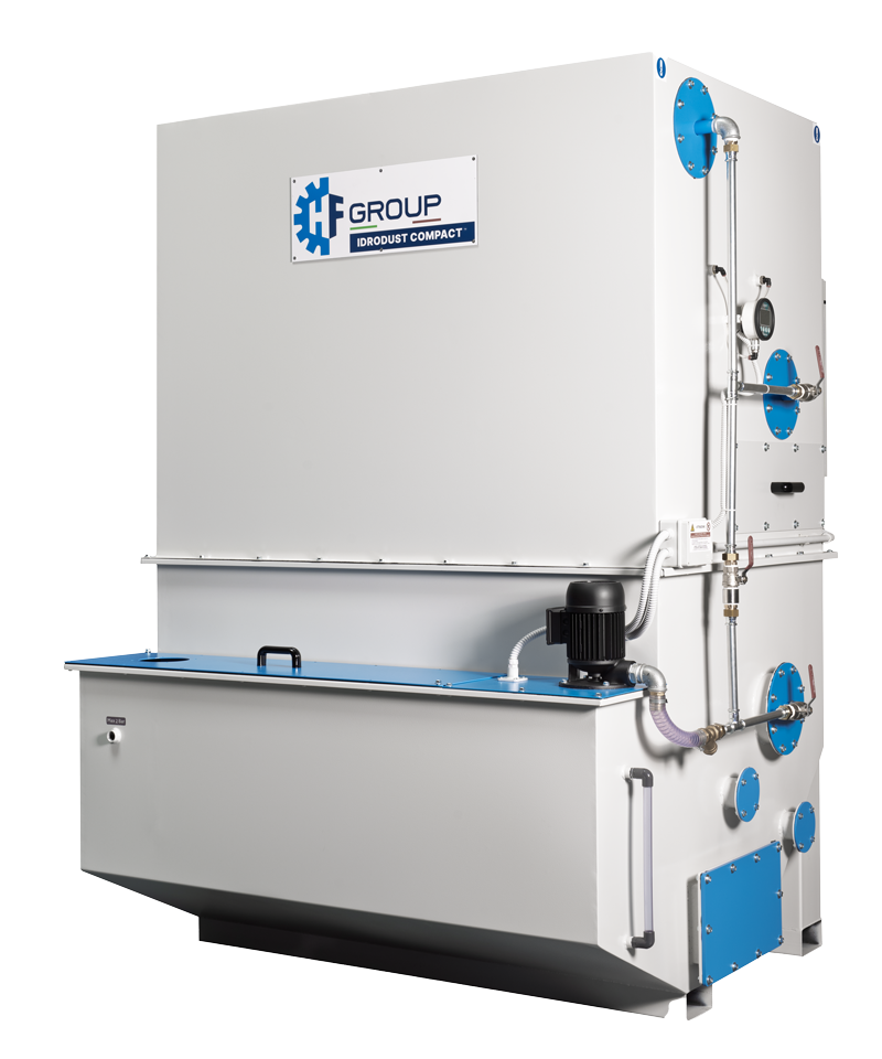 Idrodust Compact™ PRO hydrodynamic filter efficiently reduces dust, vapors, and gases using a high-performance air-water micro-mixing system. idrodust compact pro hydrodynamic filter hf group