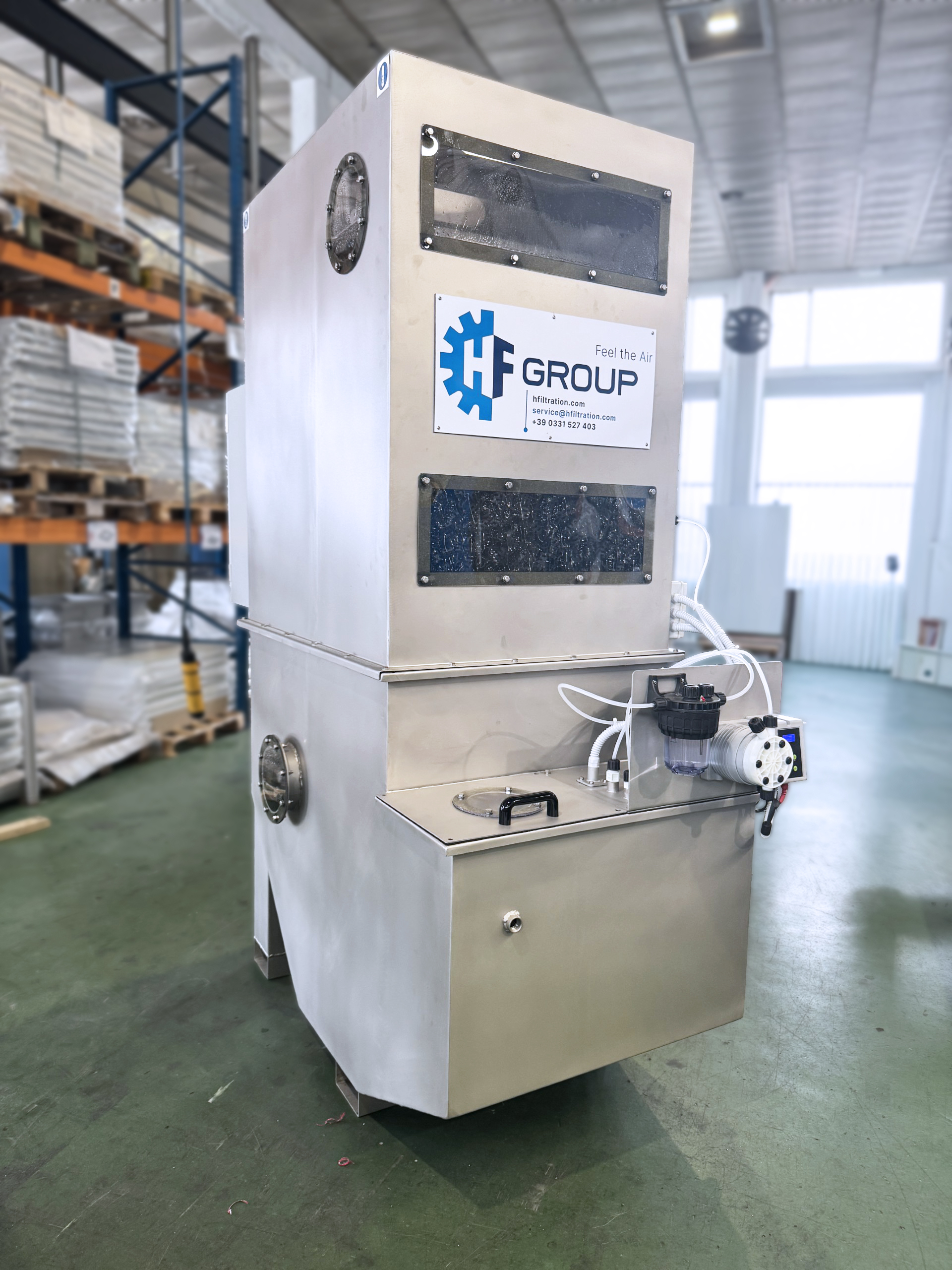 Idrodust Compact™ PRO hydrodynamic filter efficiently reduces dust, vapors, and gases using a high-performance air-water micro-mixing system. idrodust compact pro hydrodynamic filter hf group